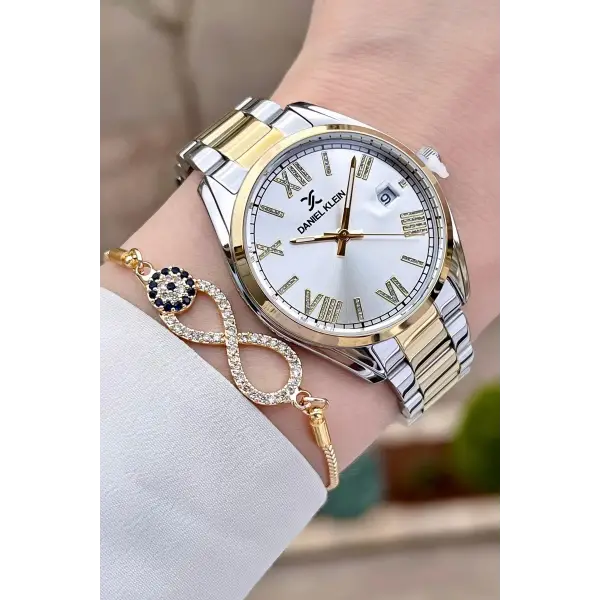 Daniel Klein  DKISTE972 Gold Gümüş Renk Takvimli Kadın Kol Saati ve Bileklik