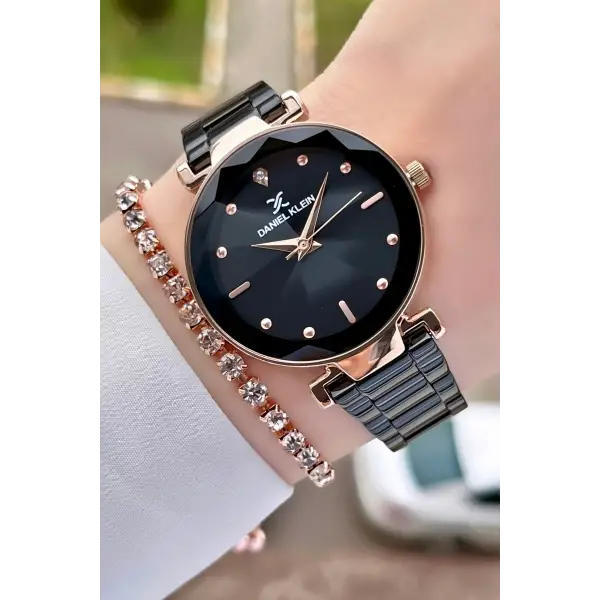 Daniel Klein DKISTE1001 Rose Siyah Renk Kesme Camlı Kadın Kol Saati ve Bileklik
