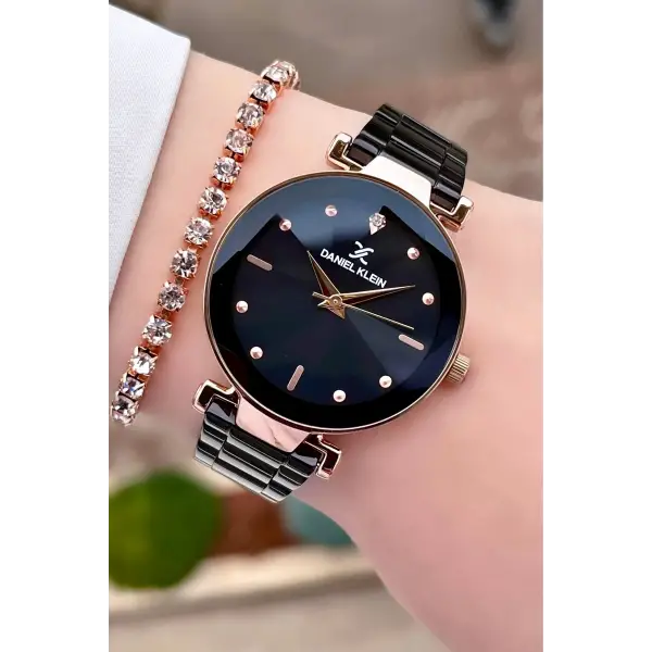 Daniel Klein DKISTE1001 Rose Siyah Renk Kesme Camlı Kadın Kol Saati ve Bileklik