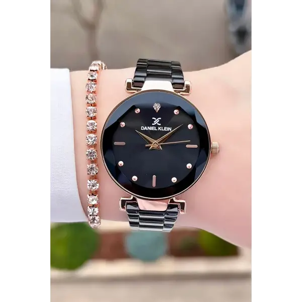 Daniel Klein DKISTE1001 Rose Siyah Renk Kesme Camlı Kadın Kol Saati ve Bileklik