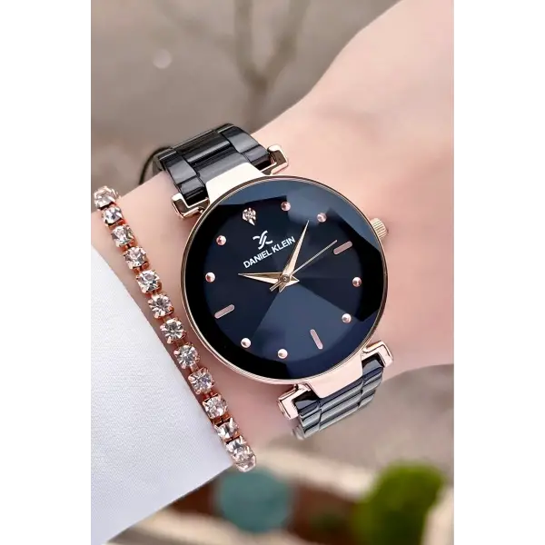 Daniel Klein DKISTE1001 Rose Siyah Renk Kesme Camlı Kadın Kol Saati ve Bileklik