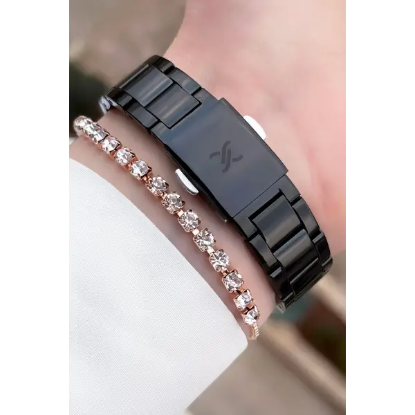 Daniel Klein DKISTE1001 Rose Siyah Renk Kesme Camlı Kadın Kol Saati ve Bileklik