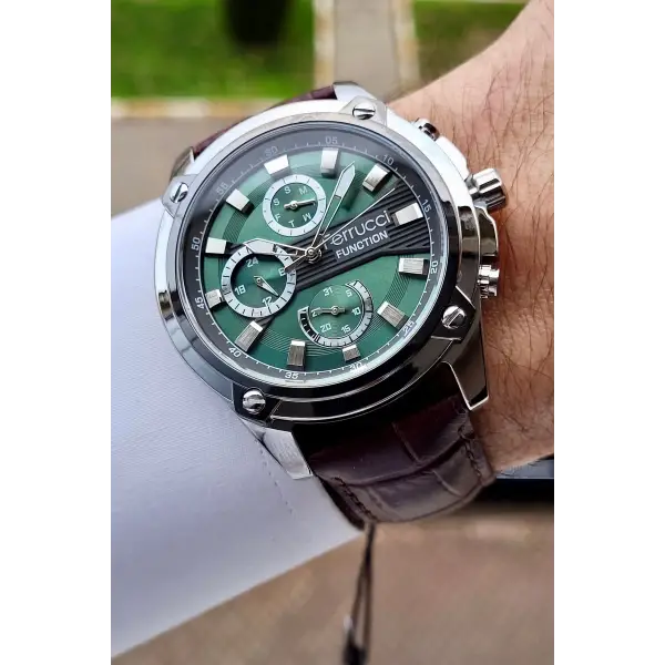 Ferrucci FCISTE249 Kasası Gümüş Kordonu Lacivert Renk Fonksiyonlu Erkek Kol Saati