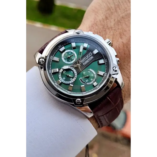 Ferrucci FCISTE249 Kasası Gümüş Kordonu Lacivert Renk Fonksiyonlu Erkek Kol Saati