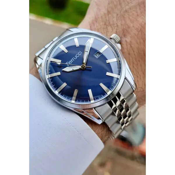 Ferrucci FCISTE250 Kadranı Lacivert Kordonu Gümüş Renk Takvimli Erkek Kol Saati