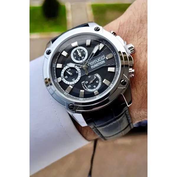 Ferrucci FCISTE248 Kasası Gümüş Kordonu Siyah Renk Fonksiyonlu Erkek Kol Saati