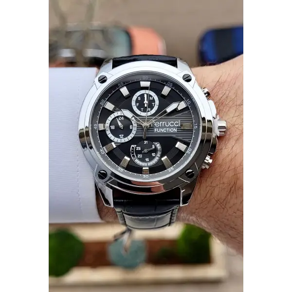 Ferrucci FCISTE248 Kasası Gümüş Kordonu Siyah Renk Fonksiyonlu Erkek Kol Saati