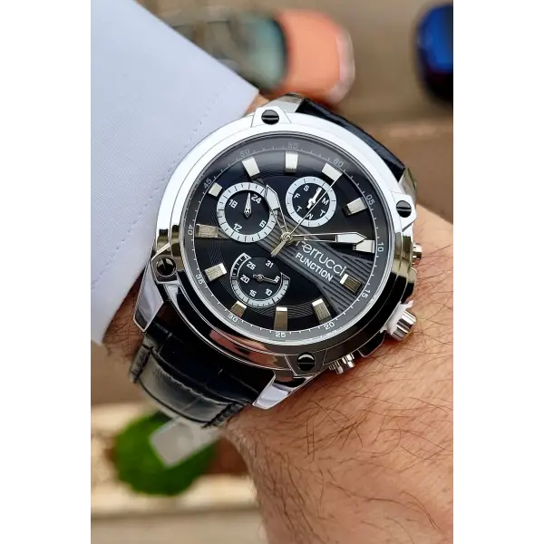 Ferrucci FCISTE248 Kasası Gümüş Kordonu Siyah Renk Fonksiyonlu Erkek Kol Saati