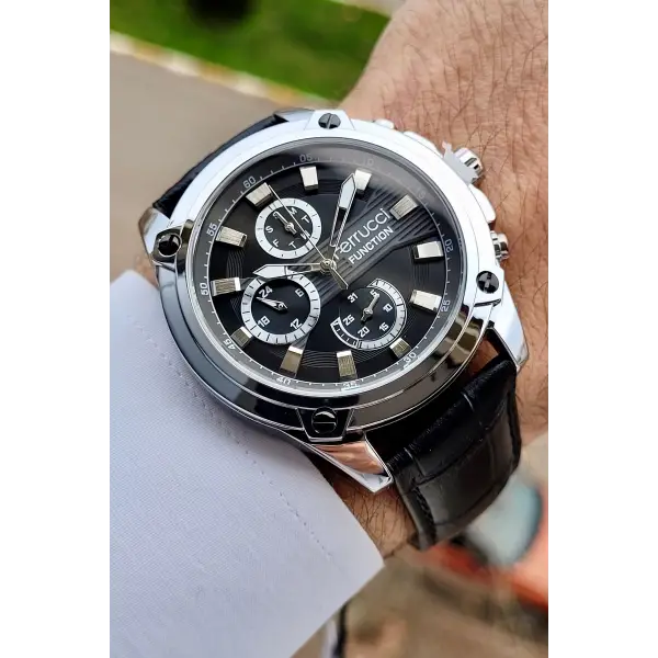 Ferrucci FCISTE248 Kasası Gümüş Kordonu Siyah Renk Fonksiyonlu Erkek Kol Saati
