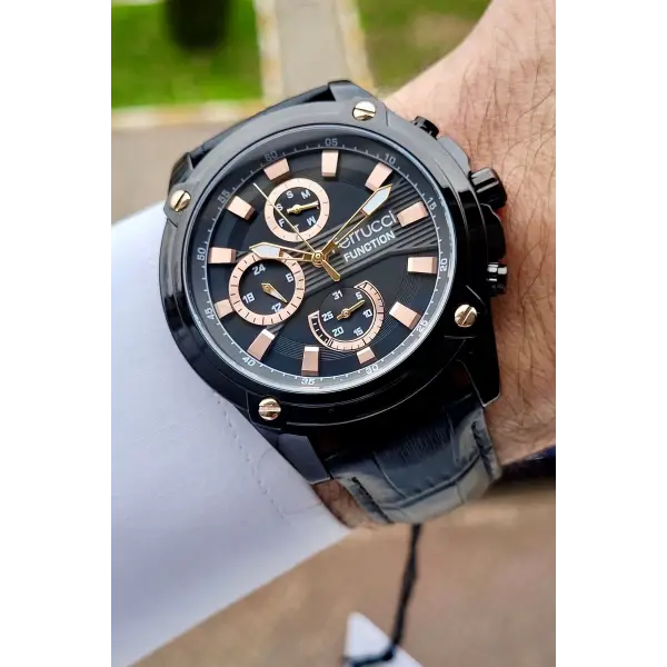 Ferrucci FCISTE253 Göstergeleri Rose Kordonu Siyah Renk Fonksiyonlu Erkek Kol Saati