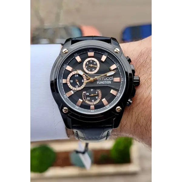 Ferrucci FCISTE253 Göstergeleri Rose Kordonu Siyah Renk Fonksiyonlu Erkek Kol Saati