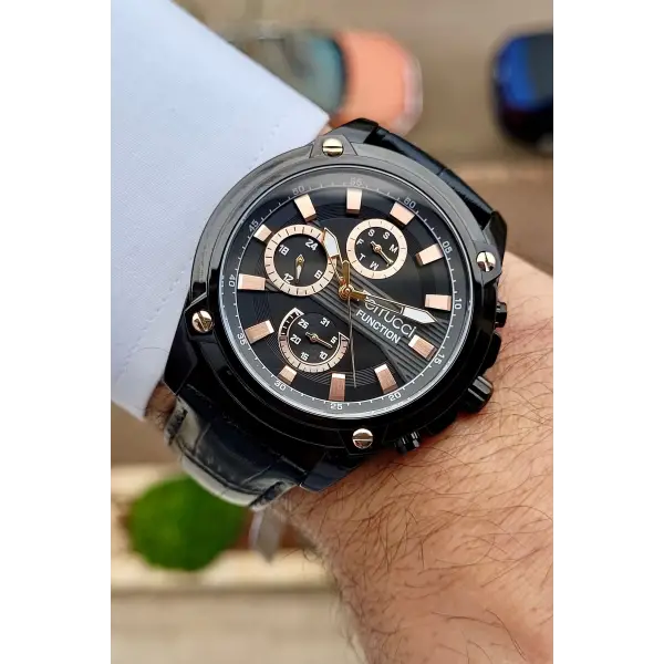 Ferrucci FCISTE253 Göstergeleri Rose Kordonu Siyah Renk Fonksiyonlu Erkek Kol Saati