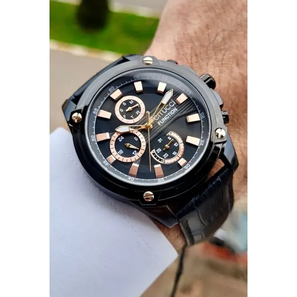 Ferrucci FCISTE253 Göstergeleri Rose Kordonu Siyah Renk Fonksiyonlu Erkek Kol Saati