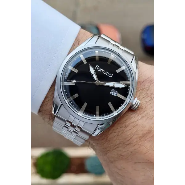 Ferrucci FCISTE251 Kadranı Siyah Kordonu Gümüş Renk Takvimli Erkek Kol Saati