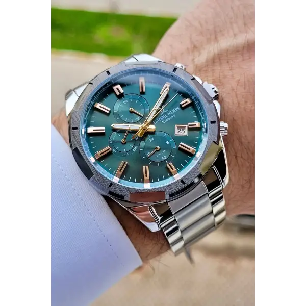 Daniel Klein DKISTE985 Kadranı Yeşil Korodnu Gümüş Renk İç Göstergeleri Aktif Fonksiyonlu Erkek Kol Saati