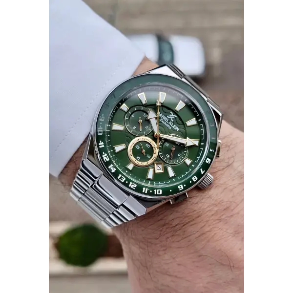 Daniel Klein DKISTE984 Kadranı Yeşil Kordonu Gümüş Renk İç Göstergeleri Aktif Erkek Kol Saati