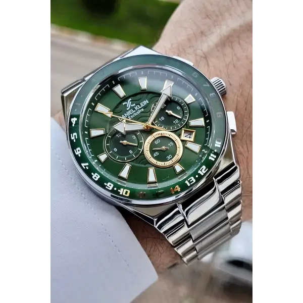 Daniel Klein DKISTE984 Kadranı Yeşil Kordonu Gümüş Renk İç Göstergeleri Aktif Erkek Kol Saati