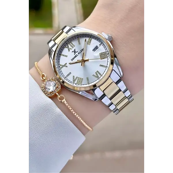 Daniel Klein DK1ISTE972 Gold Gümüş Renk Takvimli Kadın Kol Saati ve Bileklik