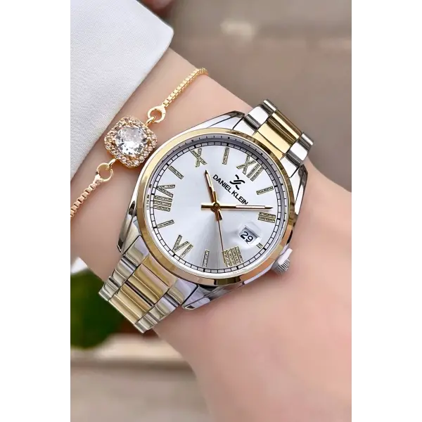 Daniel Klein DK1ISTE972 Gold Gümüş Renk Takvimli Kadın Kol Saati ve Bileklik