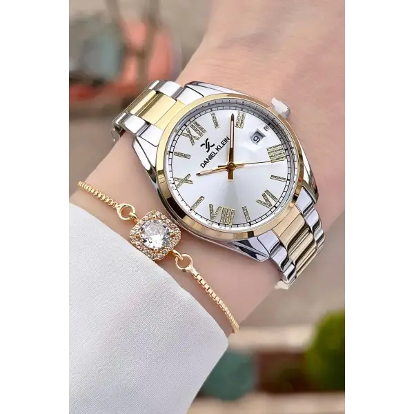 Daniel Klein DK1ISTE972 Gold Gümüş Renk Takvimli Kadın Kol Saati ve Bileklik