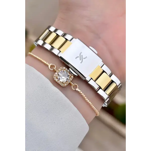 Daniel Klein DK1ISTE972 Gold Gümüş Renk Takvimli Kadın Kol Saati ve Bileklik