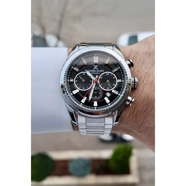 Daniel Klein DKISTE1009 Kadranı Siyah Kordonu Gümüş Renk Hediye Paketli İç Göstergeleri Aktif Erkek Kol Saati