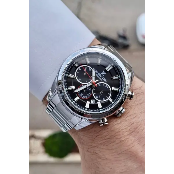 Daniel Klein DKISTE1009 Kadranı Siyah Kordonu Gümüş Renk Hediye Paketli İç Göstergeleri Aktif Erkek Kol Saati