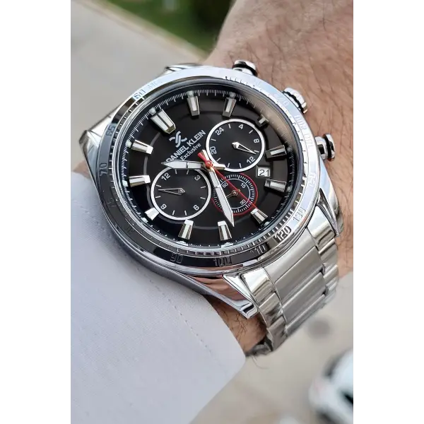 Daniel Klein DKISTE1009 Kadranı Siyah Kordonu Gümüş Renk Hediye Paketli İç Göstergeleri Aktif Erkek Kol Saati