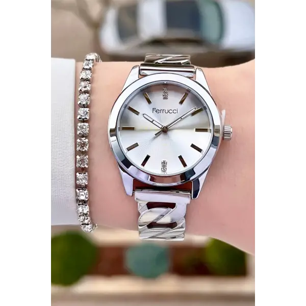 Ferrucci FCISTE255 Gümüş Renk Hediye Paketli Kadın Kol Saati ve Bileklik