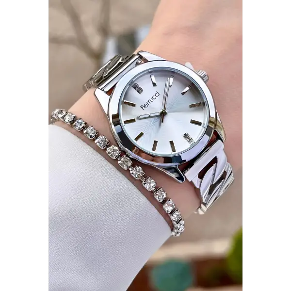 Ferrucci FCISTE255 Gümüş Renk Hediye Paketli Kadın Kol Saati ve Bileklik