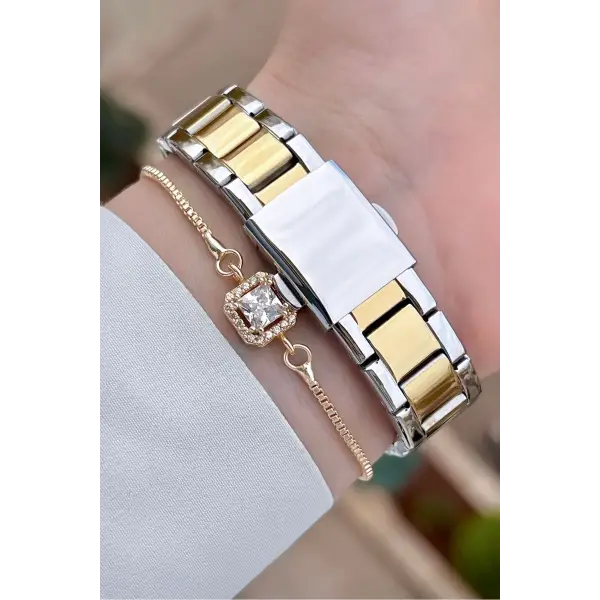 Ferrucci FC1ISTE246 Kadranı Yeşil Kordonu Gold Gümüş Renk Hediye Paketli Kadın Kol Saati ve Bileklik