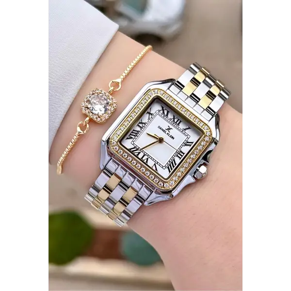 Daniel Klein DKISTE1028 Gold Gümüş Renk Hediye Paketli Kadın Kol Saati ve Bileklik