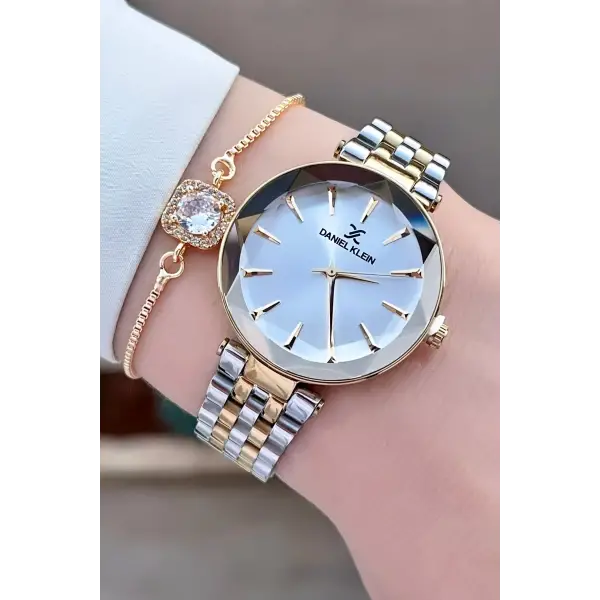 Daniel Klein DKISTE1015 Gold Gümüş Renk Hediye Paketli Kadın Kol Saati ve Bileklik