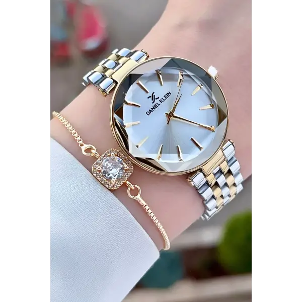Daniel Klein DKISTE1015 Gold Gümüş Renk Hediye Paketli Kadın Kol Saati ve Bileklik
