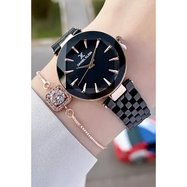 Daniel Klein DKISTE1016 Rose Siyah Renk Hediye Paketli Kadın Kol Saati ve Bileklik