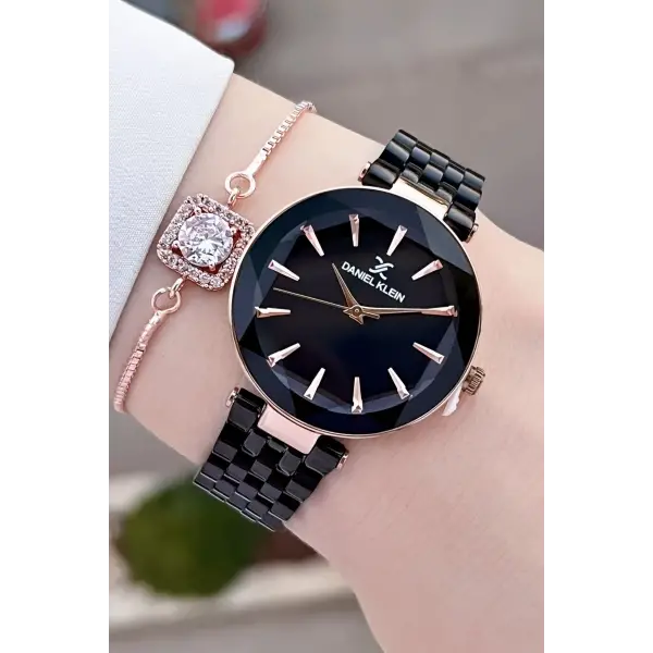 Daniel Klein DKISTE1016 Rose Siyah Renk Hediye Paketli Kadın Kol Saati ve Bileklik
