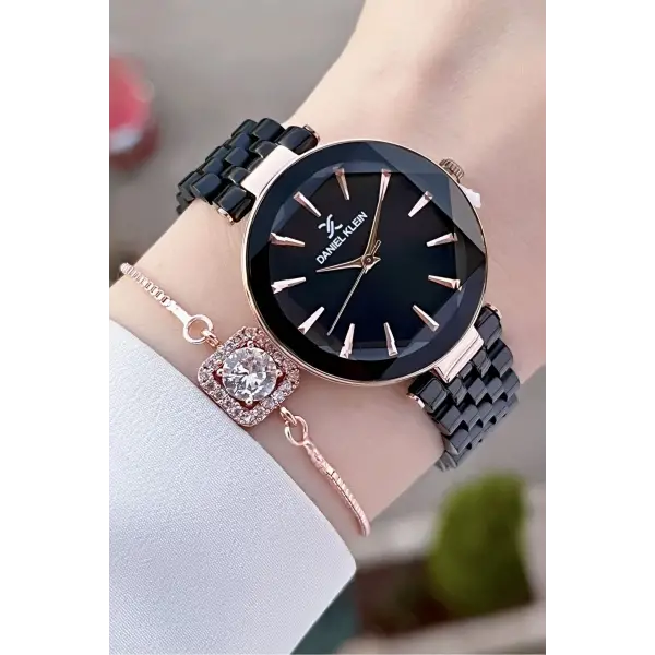 Daniel Klein DKISTE1016 Rose Siyah Renk Hediye Paketli Kadın Kol Saati ve Bileklik