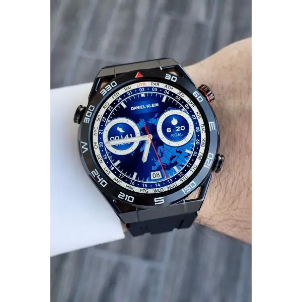Daniel Klein DKISTE1046 Siyah Renk Pusulalı Barometreli Çift Kordonlu Hediye Paketli Android/ios Uyumlu Akıllı Saat