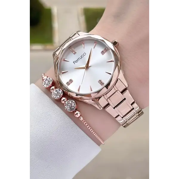 Ferrucci FCISTE271 Rose Renk Hediye Paketli Kadın Kol Saati ve Bileklik