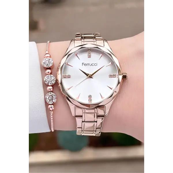 Ferrucci FCISTE271 Rose Renk Hediye Paketli Kadın Kol Saati ve Bileklik