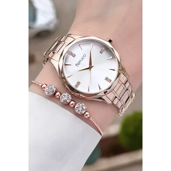 Ferrucci FCISTE271 Rose Renk Hediye Paketli Kadın Kol Saati ve Bileklik