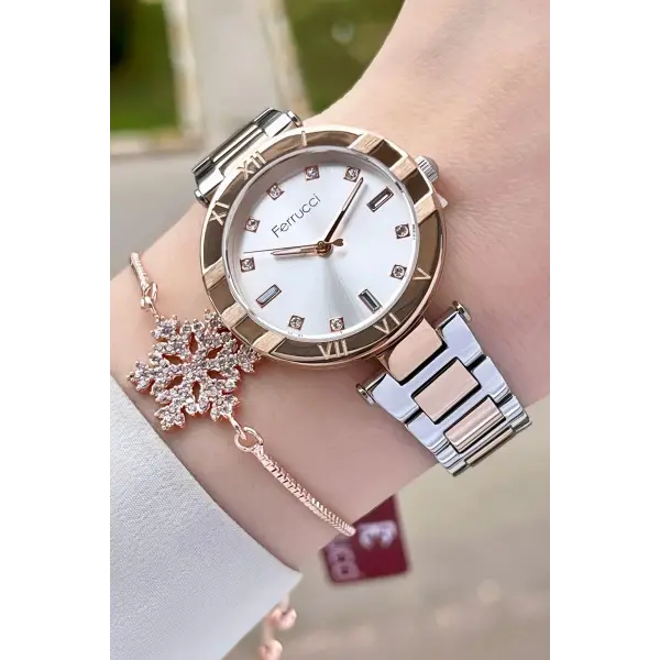 Ferrucci FCISTE274 Rose Gümüş Renk Hediye Paketli Kadın Kol Saati ve Bileklik