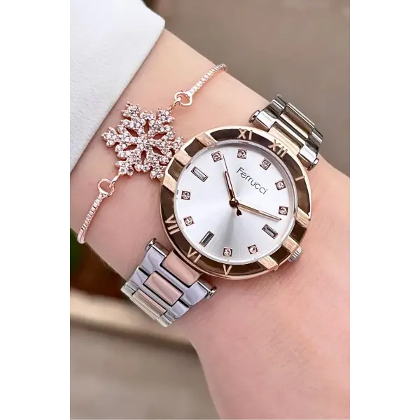 Ferrucci FCISTE274 Rose Gümüş Renk Hediye Paketli Kadın Kol Saati ve Bileklik
