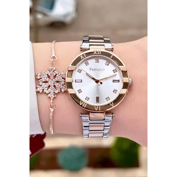 Ferrucci FCISTE274 Rose Gümüş Renk Hediye Paketli Kadın Kol Saati ve Bileklik