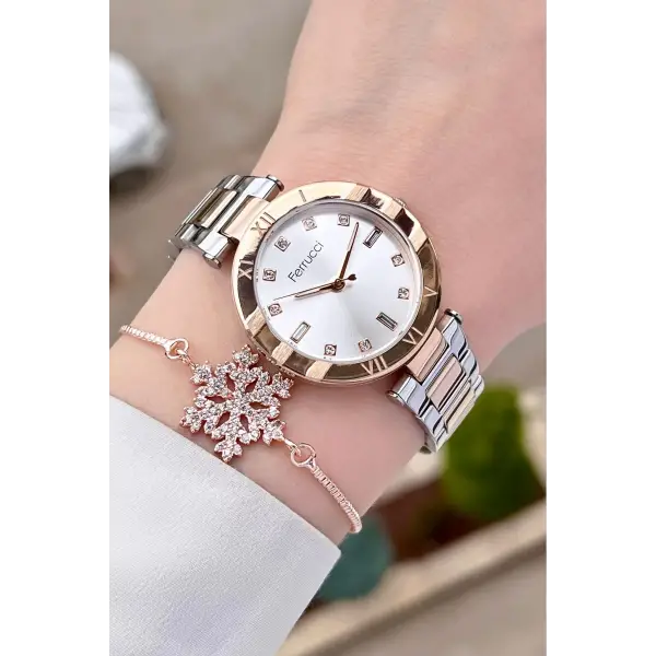 Ferrucci FCISTE274 Rose Gümüş Renk Hediye Paketli Kadın Kol Saati ve Bileklik