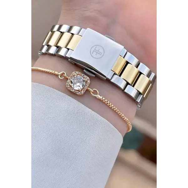 Freelook FLISTE28 Gold Gümüş Renk Hediye Paketli 5 ATM Kadın Kol Saati ve Bileklik