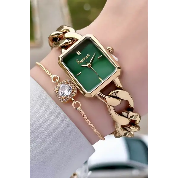 Freelook FL3ISTE30 Gold Renk Zincirli Hediye Paketli 5 ATM Kadın Kol Saati ve Bileklik