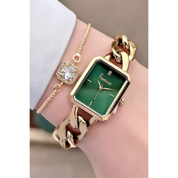 Freelook FL3ISTE30 Gold Renk Zincirli Hediye Paketli 5 ATM Kadın Kol Saati ve Bileklik