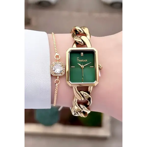 Freelook FL3ISTE30 Gold Renk Zincirli Hediye Paketli 5 ATM Kadın Kol Saati ve Bileklik