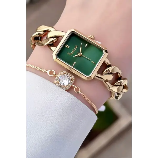 Freelook FL3ISTE30 Gold Renk Zincirli Hediye Paketli 5 ATM Kadın Kol Saati ve Bileklik